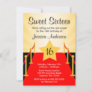 Roter Teppich Hollywood Sweet 16 Geburtstagsfeier Einladung