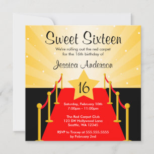 Roter-Teppich-Hollywood-Sweet-Sixteen-Geburtstagsf Einladung
