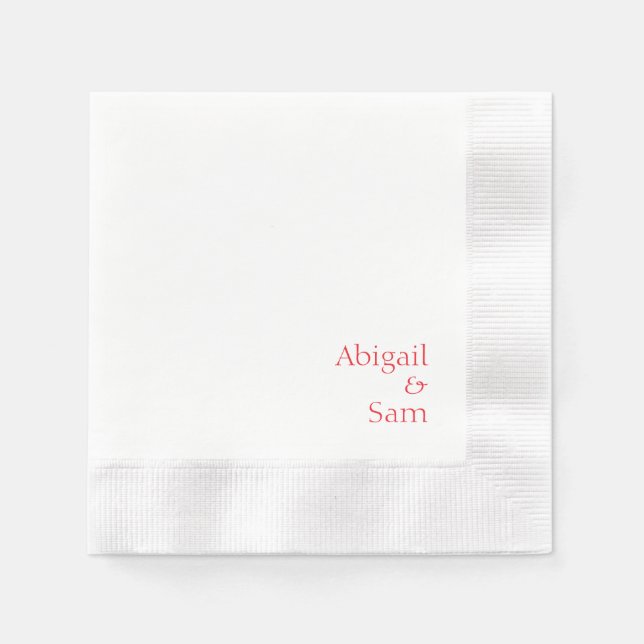 Roter Text Personalisiert, weiß geprägte Hochzeit Serviette (Vorderseite)