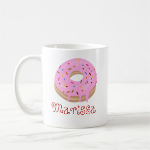 Roter Text Rosa gesprenkelt Donut und Name Kaffee Kaffeetasse