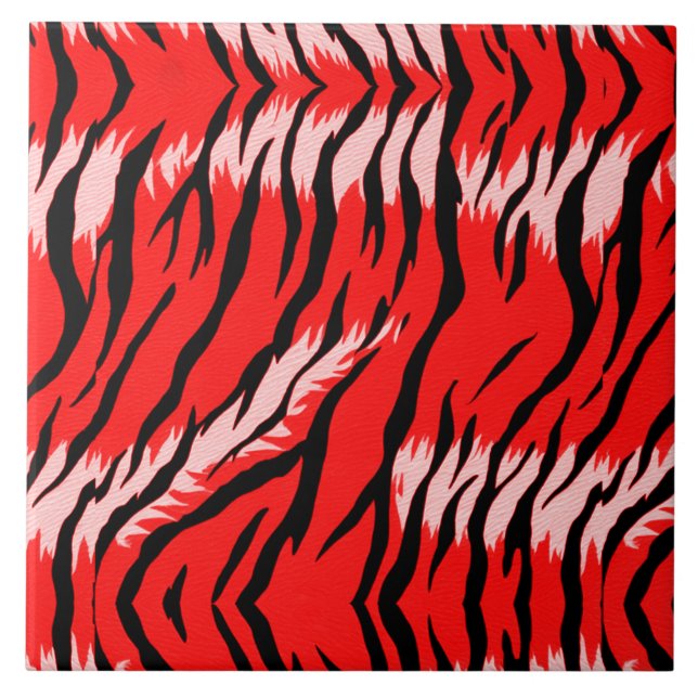 Roter Tiger-Tierhaut-Muster-Design  Fliese (Vorderseite)