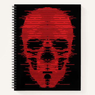 Roter Totenkopf-Glitch-Art Notizbuch
