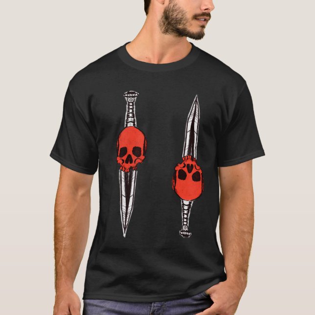 Roter Totenschädel Messer T-Shirt (Vorderseite)