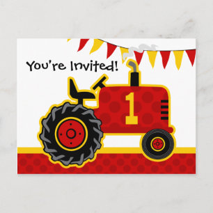 Roter Traktor 1. Geburtstag Postkarte Einladung
