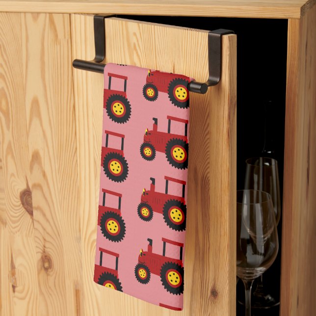 Roter Traktor Design Jeder Farbige Hintergrund Geschirrtuch (Drittel gefaltet)
