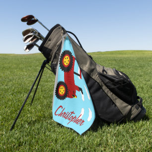 Roter Traktor Design personalisiert Golfhandtuch