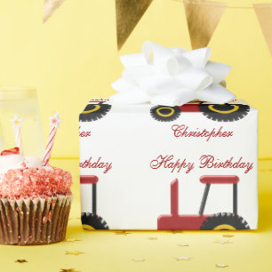 Roter Traktor Geburtstag Geschenkpapier