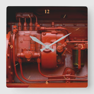 Roter Traktor Quadratische Wanduhr