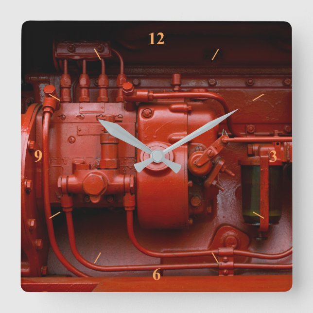 Roter Traktor Quadratische Wanduhr (Vorderseite)