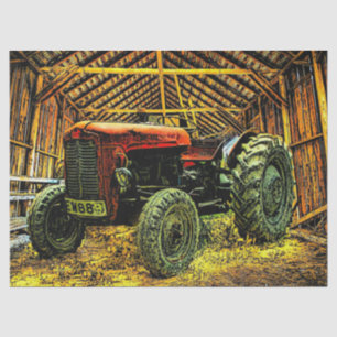 Roter Traktor Rustikaler Stall Seidenpapier