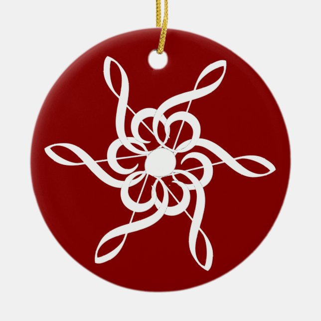 Roter Treble Clef Snowflake Keramik Ornament (Vorne)