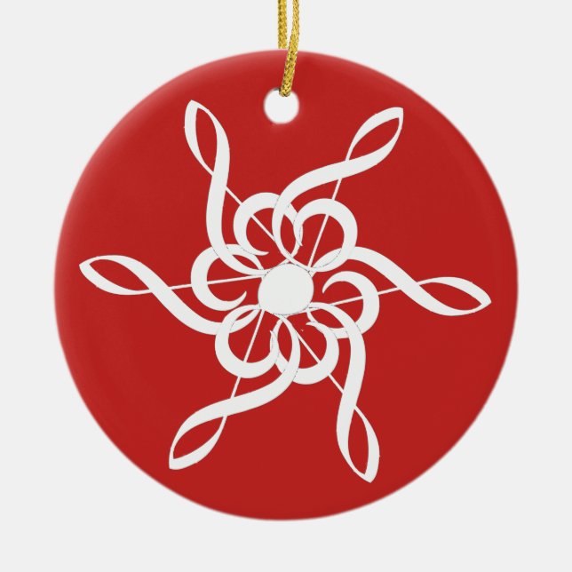Roter Treble Clef Snowflake Keramikornament (Vorne)