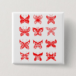 Roter tribaler Schmetterlingszierknopf Button
