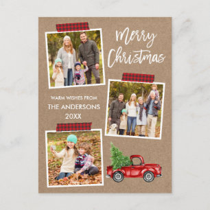 Roter Truck Weihnachten Kraft Plaid Craft Tape Postkarte