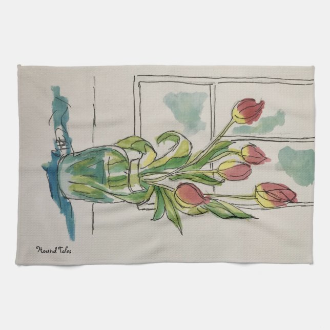 Roter Tulip in einer Vase Geschirrtuch (Horizontal)