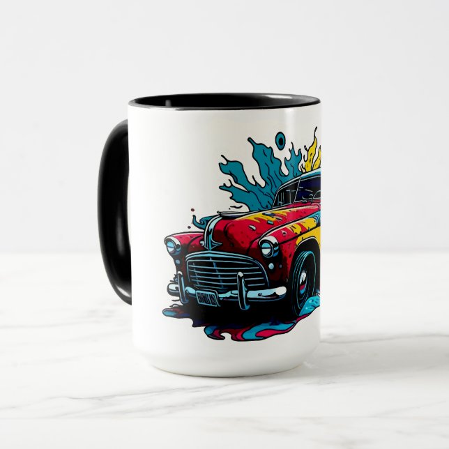 Roter & Türkiser Vintage-Farbspritzer-Auto Tasse (Vorderseite Links)