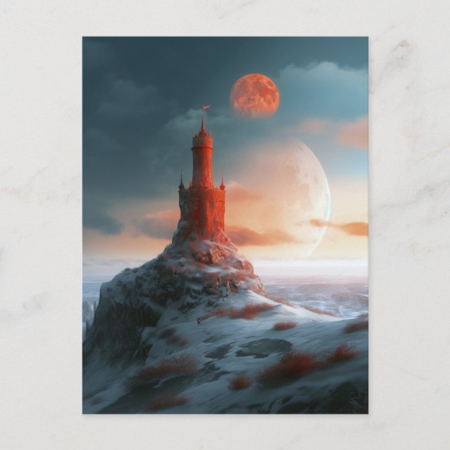 Roter Turm Moons Landschaft Fantasy Art Postkarte (Vorderseite)