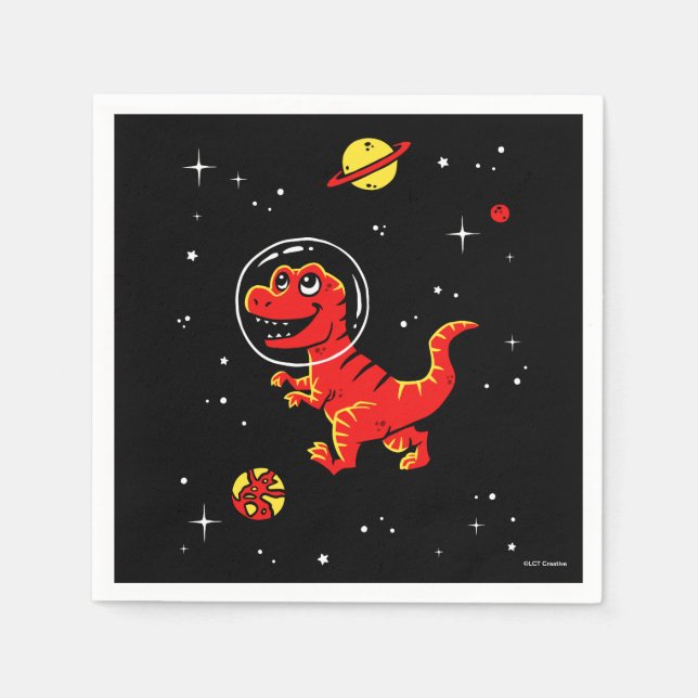 Roter Tyrannosaurus Rex Dinos im All Serviette (Vorderseite)