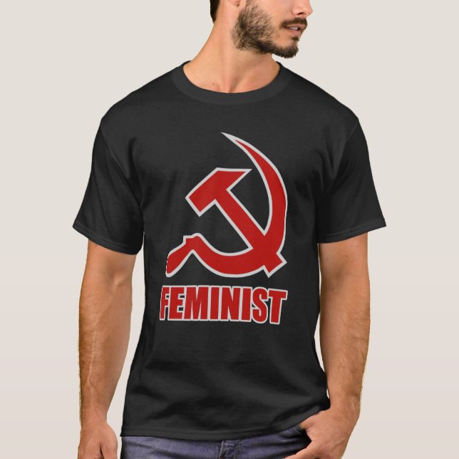 Roter u. grauer feministischer Hammer u. Sichel T-Shirt (Vorderseite)