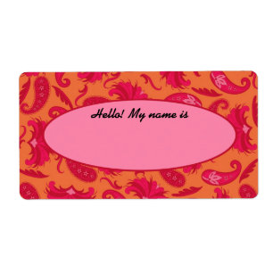 Roter u. orange Paisley-Namensschild-Aufkleber