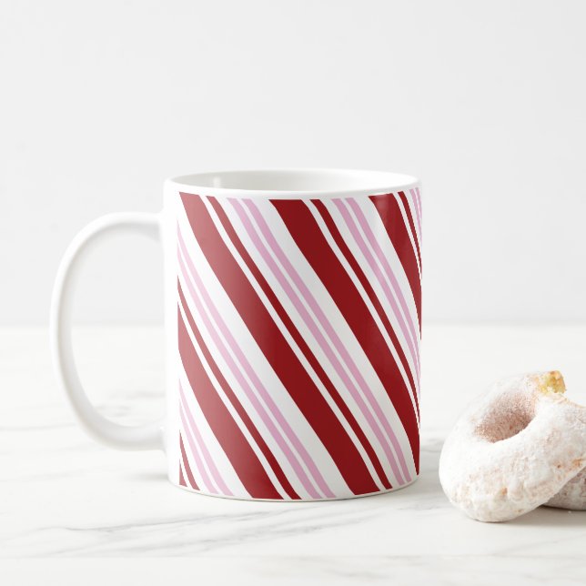 Roter u. rosa Pfefferminz-Streifen Kaffeetasse (Mit Donut)