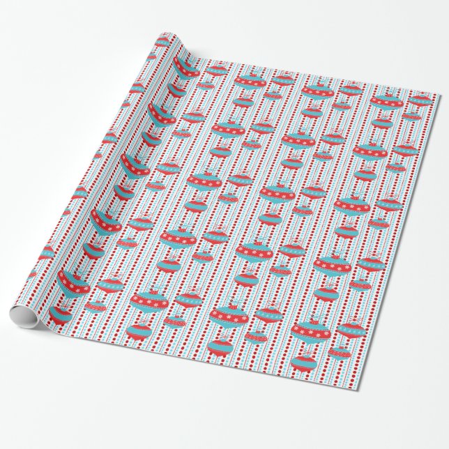 Roter und Aquamariner Blauer Baum Weihnachtsfeiern Geschenkpapier (Ungerollt)