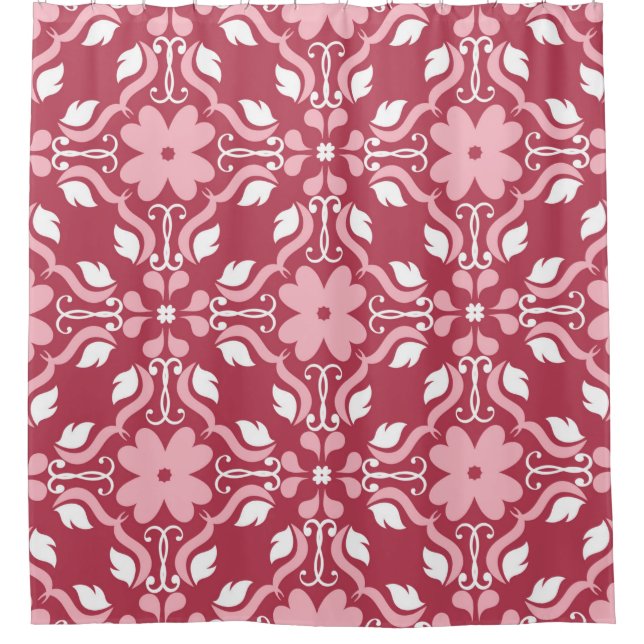 Roter und beige blumengeschmückter Hintergrund. Fa Duschvorhang (Vorderseite)