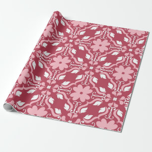 Roter und beige blumengeschmückter Hintergrund. Fa Geschenkpapier