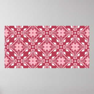 Roter und beige blumengeschmückter Hintergrund. Fa Poster