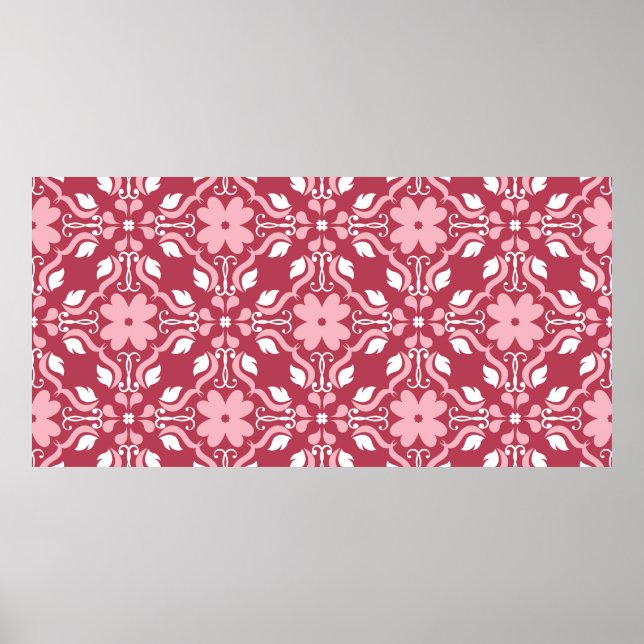 Roter und beige blumengeschmückter Hintergrund. Fa Poster (Vorne)
