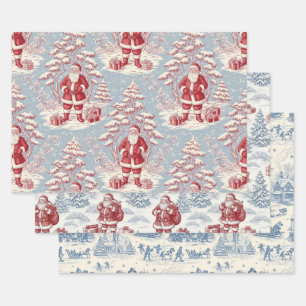 Roter und blauer Santa-Toile-Chinoiserie Geschenkpapier Set