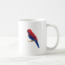 Roter und blauer Vogel mit blauen Wasserfarbenstre