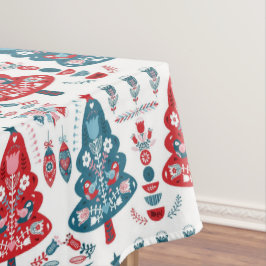 Roter und Blauer Weihnachtsbaum Folk Skandinavien Tischdecke