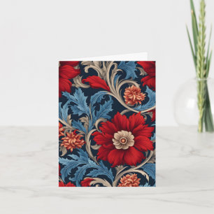 Roter und blauer William Morris Art Nouveau Valent Feiertagskarte