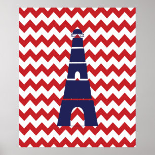 Roter und blauer Zickzack Seeleuchtturm Poster