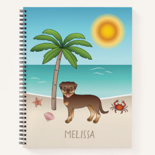 Roter und brauner Rottweiler an einem tropischen S Notizbuch