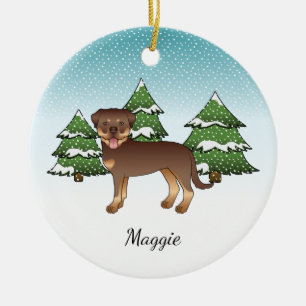 Roter und brauner Rottweiler Süßer Hund in einem W Keramik Ornament