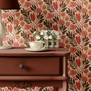 Roter und brauner vintage Blumen-  Tapete