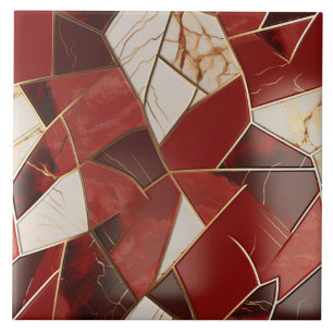 Roter und elfenbeinfarbener Marmoreffekt-Patchwork Fliese