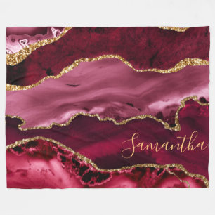 Roter und falscher Goldglitter-Marmor-Achat Fleecedecke