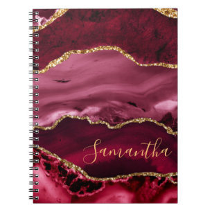 Roter und falscher Goldglitter-Marmor-Achat Notizblock