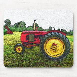 Roter und gelber Ackerschlepper Mousepad