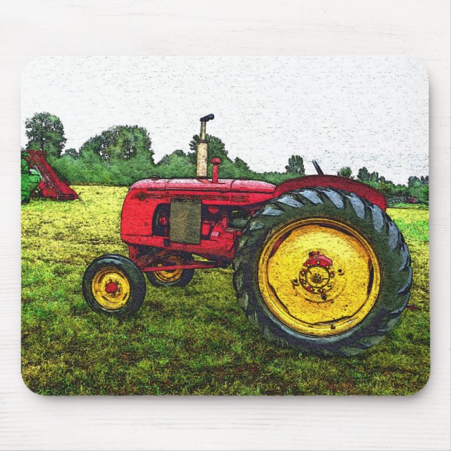 Roter und gelber Ackerschlepper Mousepad (Vorne)