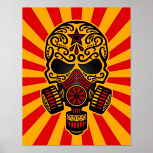 Roter und gelber postapokalyptischer Zuckerschädel Poster