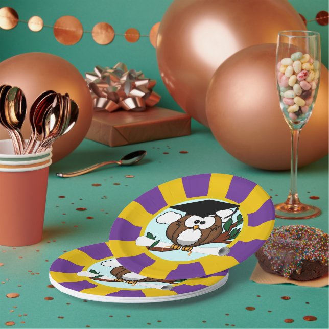 Roter und goldener Abschluss der Eule-Schule Pappteller (Multi)