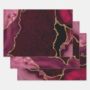 Roter und goldener falscher Glitter-Achat Geschenkpapier Set