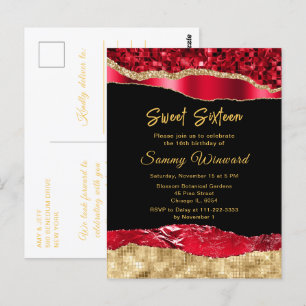 Roter und goldener Glamour-Tränen Sweet Sixteen Postkarte
