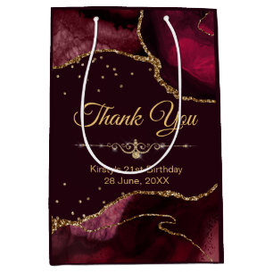 Roter und goldener Glitter-Achat Geburtstags-Danke Mittlere Geschenktüte