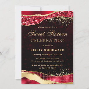 Roter und goldener Glitter Glam Tränen Sweet Sixte Einladung