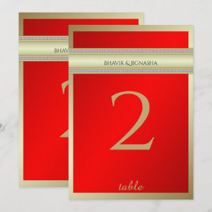 Roter und goldener indischer Damast-Tischnummer Einladung